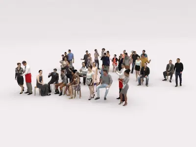 40x Crowds 19 Scanned Casual 12  Cafe Vol1and2 Sitting People Low-poly 3D model