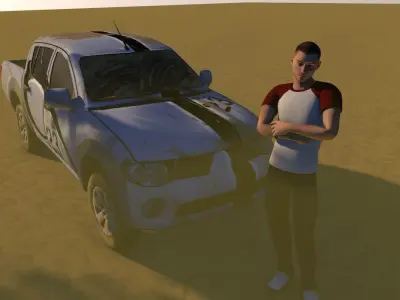 Pickup Car Rigged Low-poly 3D model