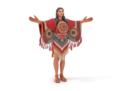 Vibrant Cultural Character Model Rigged and Animated Low-poly 3D model