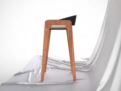 Designer Bar Stool Mid Century Modern Style Made From Walnut 3D model