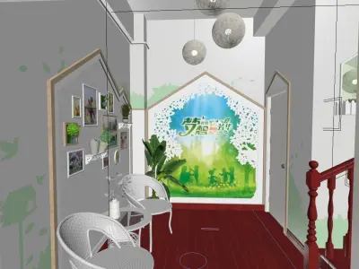 Stair section reading area corner theme wall 3D model