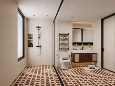 Warm Japandi Bathroom Suite 3D model