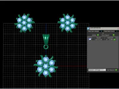 Precious Pendant and Earrings with round gem stones 3D print model