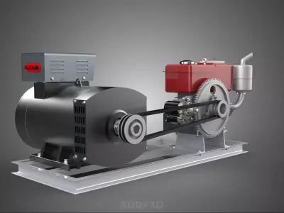 DIESEL STARTER ELECTRIC FLYWHEEL POWER GENERATOR MOTOR SETUP SET 3D model