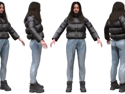 Woman Winter Outfit - Modular - Rigged Low-poly 3D model