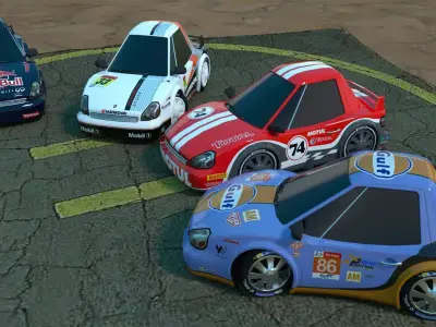 Rigged low poly cartoon racing cars pack Low-poly 3D model