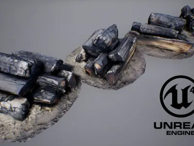 Burnt Firewood - Game Ready Low-poly 3D model