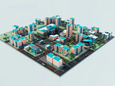 Cartoon City Low-poly 3D model