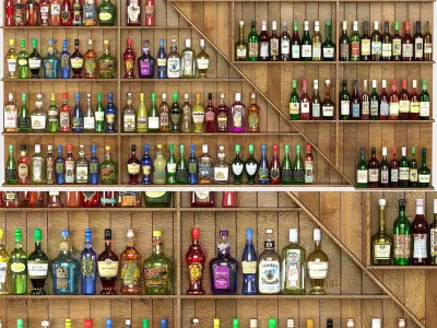 WoodBar bar with shelves and stools 3D model