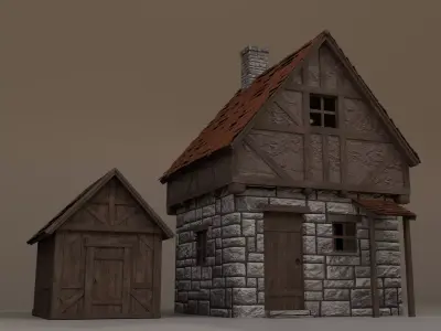 Medieval House and Wood Cabin Pack Free low-poly 3D model