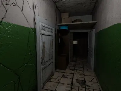 Abandoned Urban Courtyard with Broken Car 3D model
