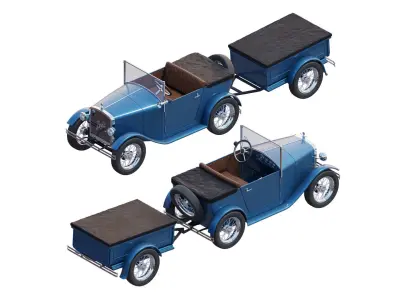 Children retro pedal car blue 3D model