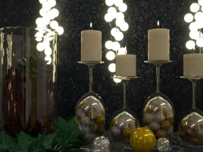 New Year decoration with glasses and candles 3D model