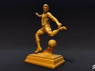 Golden Soccer Statue Low-poly 3D model