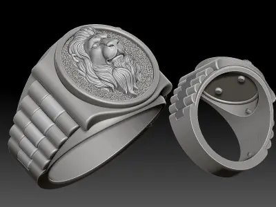 Lion tiger  watch Man Ring silver gold printable jewelry 3D print model