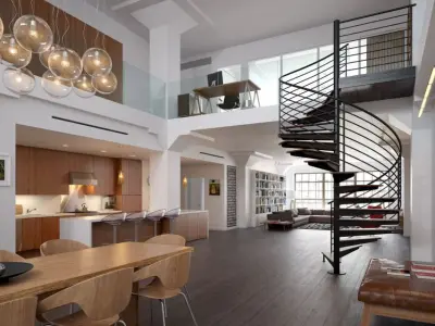 Modern Living Room With Bookcase 3D model