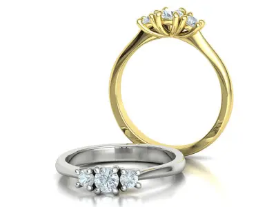 Three Stone Solitaire Promise Ring 3dmodel 4mm Gem 3D print model