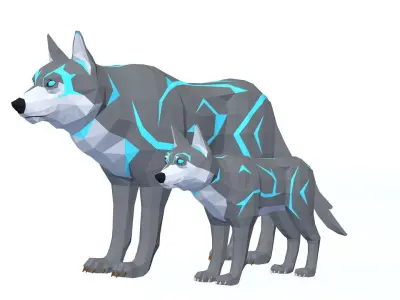 LowPoly Wolves pack Low-poly 3D model