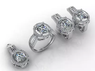 Mini Set Ring Pendant Earrings STL 3DM Womens Jewelry 3D print model