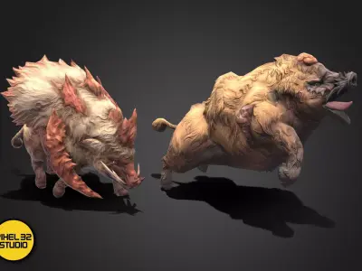 Fantasy Creature - Battle Boar Low-poly 3D model