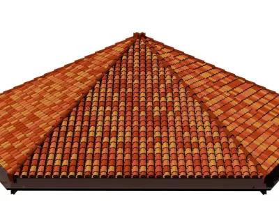 Hexagon roof with clay tile 3D model