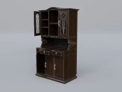 Cabinet 2 wooden with doors and drawers Low-poly 3D model