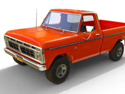 Ford Classic F100 pickup 1976 New Orange Low-poly 3D model