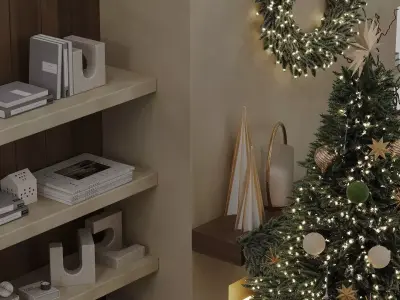 Christmas tree with fireplace Low-poly 3D model