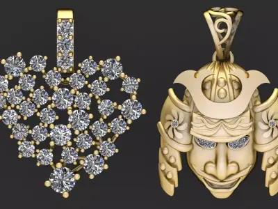 Golden Spirit Collection Heart  Samurai Star Pendants 3D print model