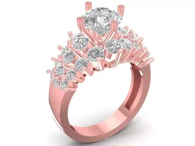 Luxury Fan Shaped Cluster Diamond Ring for Women  2641 3D print model