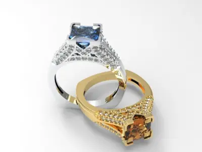 Princess Cut Engagement Ring 3D print model