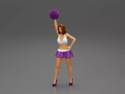 Young girl shaking pom poms 3D print model