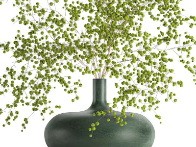Decorative bouquet of branches with green berries in a vase 99 3D model
