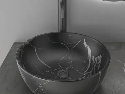 Bathroom set 6 sink with marble 3D model