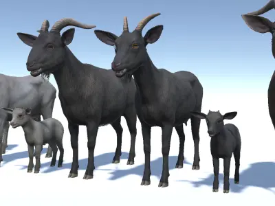 Goat family Low-poly 3D model