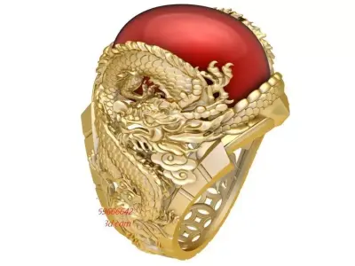 Luxury Dragon Red Gemstone Ring for Men  309 3D print model