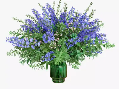Green Bouquet of violet and blue flowers 3D model