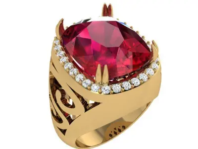 Cushion Cut Engraving Ring 4135 3D print model