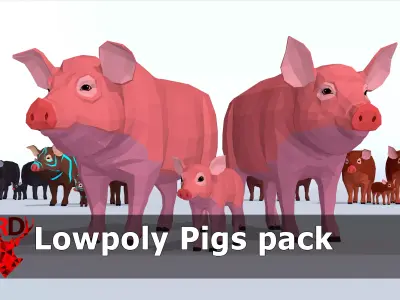 LowPoly Pigs pack Low-poly 3D model