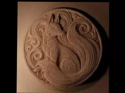 Kitsune Circle CNC 3d Print High Relief Sand Casting 3D print model
