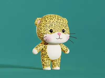 Leopard Cartoon Character Chibi Kawaii  Low-poly 3D model