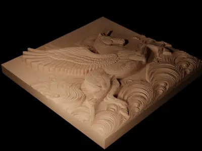 Flying Unicorn CNC 3d Print High Relief Sand Casting 3D print model