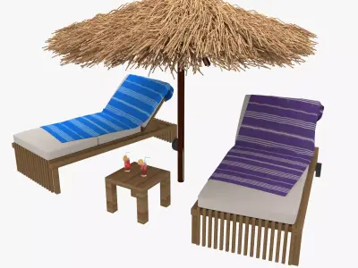 Sun Lounger and Parasol Set 3D model