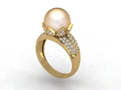  Model of a Pearl and Diamond Women Ring 3D print model