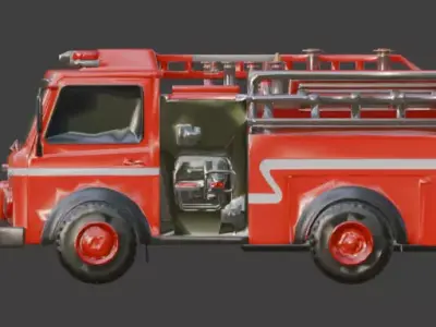 Stylized Cartoon Fire Truck 3D Model Low-poly 3D model