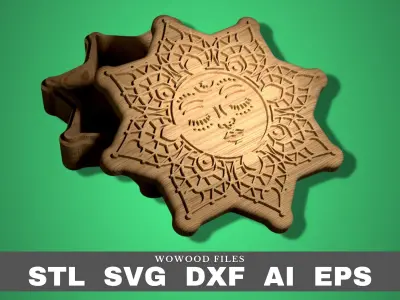 5 mandala boxes for CNC router and 3D printer STL DXF eps svg 3D print model