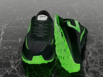 DIESEL 3D SHOES - BLACK - GREEN RACER LC SNEAKERS Low-poly 3D model