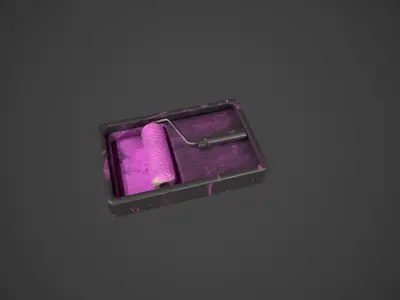 Paint Roller and Tray - Pink Paint Low-poly 3D model