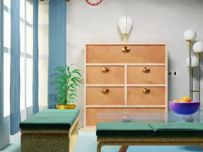 Modern Room with simple decoration 3D Model Interior Design Low-poly 3D model