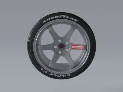 Volk Racing Wheels TE37 and Tires  3D print model 3D model